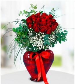 Kalpli Vazoda 20 Kırmızı Gül